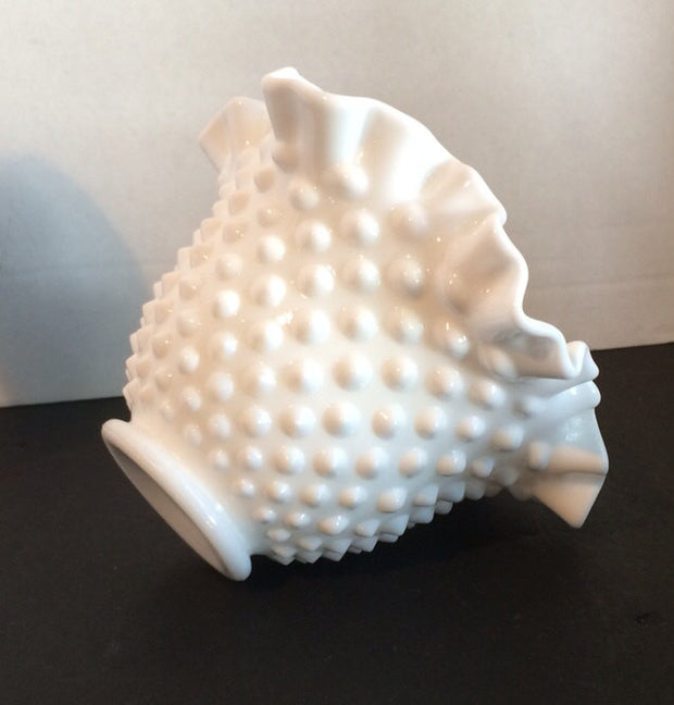 Fenton Small Double Ruffle Hobnail Bowl 50s 60s  Milk Glass Vintage