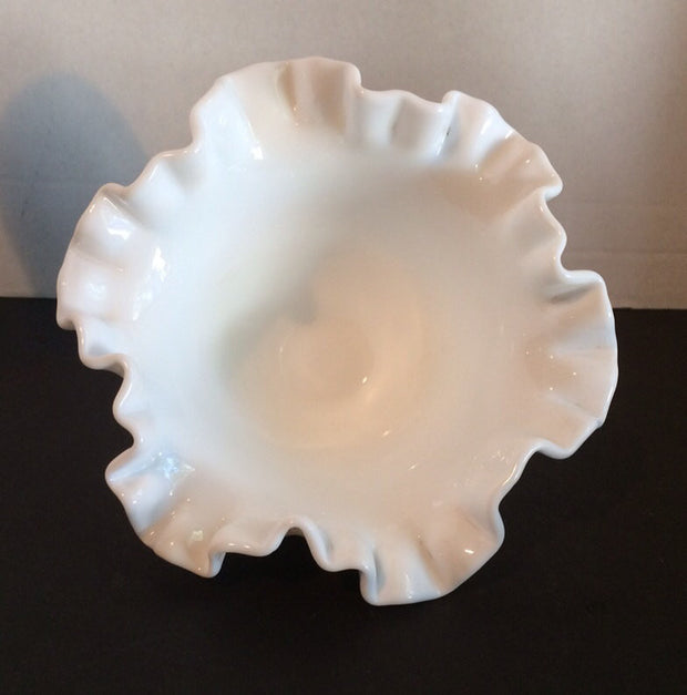 Fenton Small Double Ruffle Hobnail Bowl 50s 60s  Milk Glass Vintage