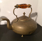Antique Brass Teapot Glass Handle Victorian Kettle