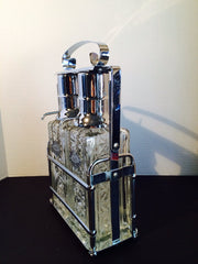 Vintage Scotch  & Rye Chrome Pump Decanters with Caddy BAREWARE