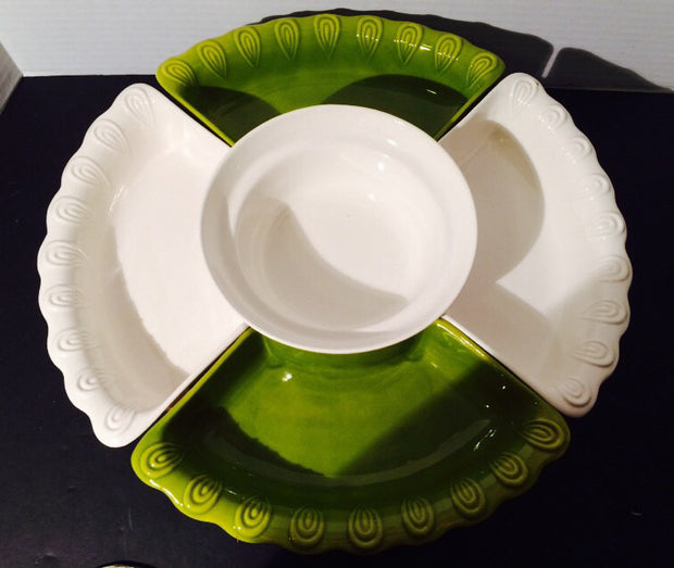 California Potteries Avocado chip & dip Sectional on Wood Spinner  1950s
