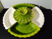 California Potteries Avocado chip & dip Sectional on Wood Spinner  1950s