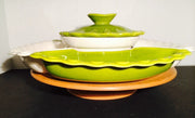 California Potteries Avocado chip & dip Sectional on Wood Spinner  1950s