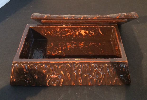 1940s Syroco Wood Log Trinket Box Rustic “Cut Log” Design