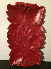 Syroco 1940s Rectangular Dish or Wall Decor Large Pattern Leaves brick Red/distressed Gold Undertones