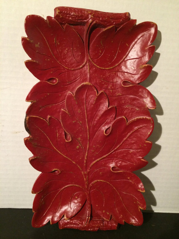 Syroco 1940s Rectangular Dish or Wall Decor Large Pattern Leaves brick Red/distressed Gold Undertones