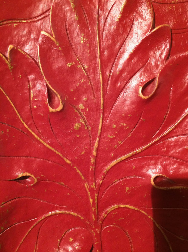 Syroco 1940s Rectangular Dish or Wall Decor Large Pattern Leaves brick Red/distressed Gold Undertones