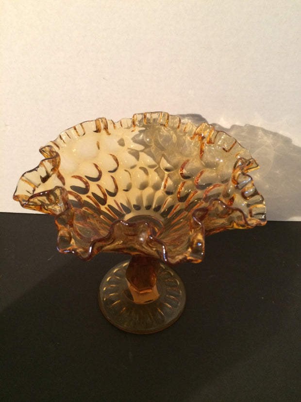 Amber Glass Centerpiece/Pedestal/Candy Dish Bowl Americana Fenton Thumbprint