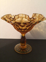 Amber Glass Centerpiece/Pedestal/Candy Dish Bowl Americana Fenton Thumbprint