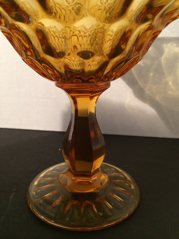 Amber Glass Centerpiece/Pedestal/Candy Dish Bowl Americana Fenton Thumbprint