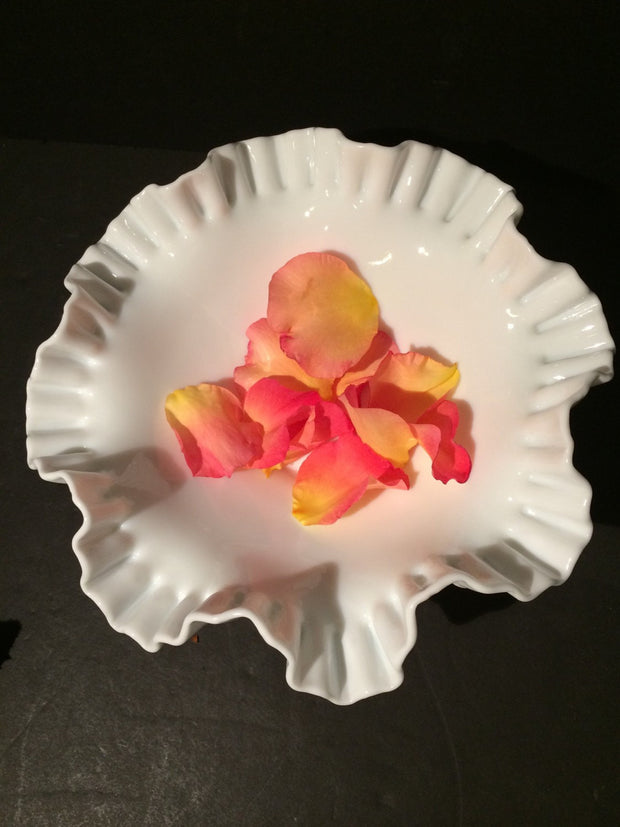 Fenton Vintage Double Ruffle Hobnail Bowl Pedestle Cottage Chic