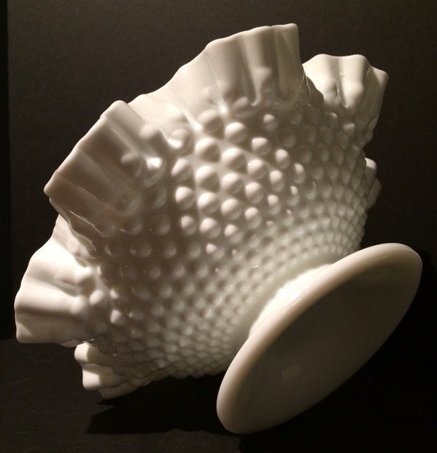 Fenton Vintage Double Ruffle Hobnail Bowl Pedestle Cottage Chic