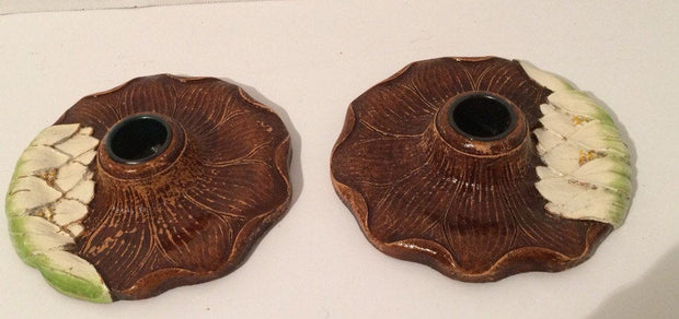 Lotus Flower SET of 2 Candle Holders by Syroco Wood Original 1930-40s