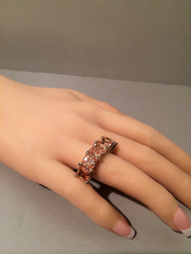 Sterling Silver .925 5 Square Amber Gem Stones Curved Ring