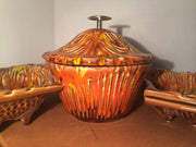 1960s California Originals  chip & dip Lazy Susan Lava Fire Pottery Party Bowls