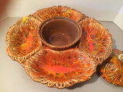 1960s California Originals  chip & dip Lazy Susan Lava Fire Pottery Party Bowls