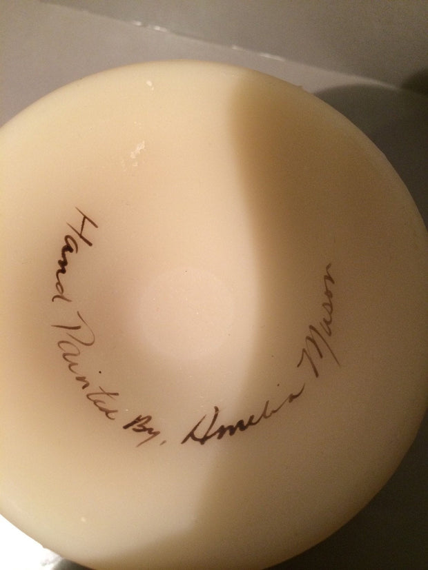 Fenton Art Glass Signed Hand Painted Pedestal Ruffled Custard Bowl