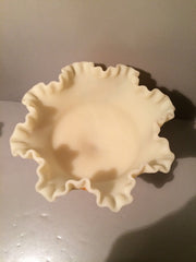 Fenton Art Glass Signed Hand Painted Pedestal Ruffled Custard Bowl