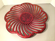 Vintage Occupied Japan  1940s Artistic Marini Red Enamel Metal Reticulated Tray Handcrafted  Large also Wall Hanging