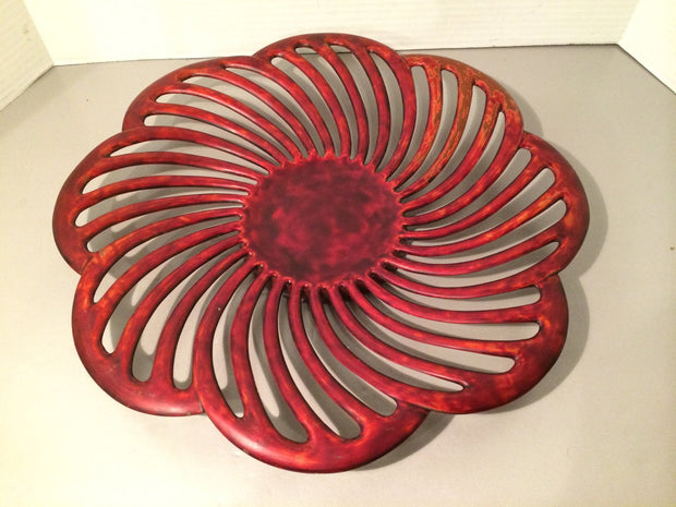 Vintage Occupied Japan  1940s Artistic Marini Red Enamel Metal Reticulated Tray Handcrafted  Large also Wall Hanging