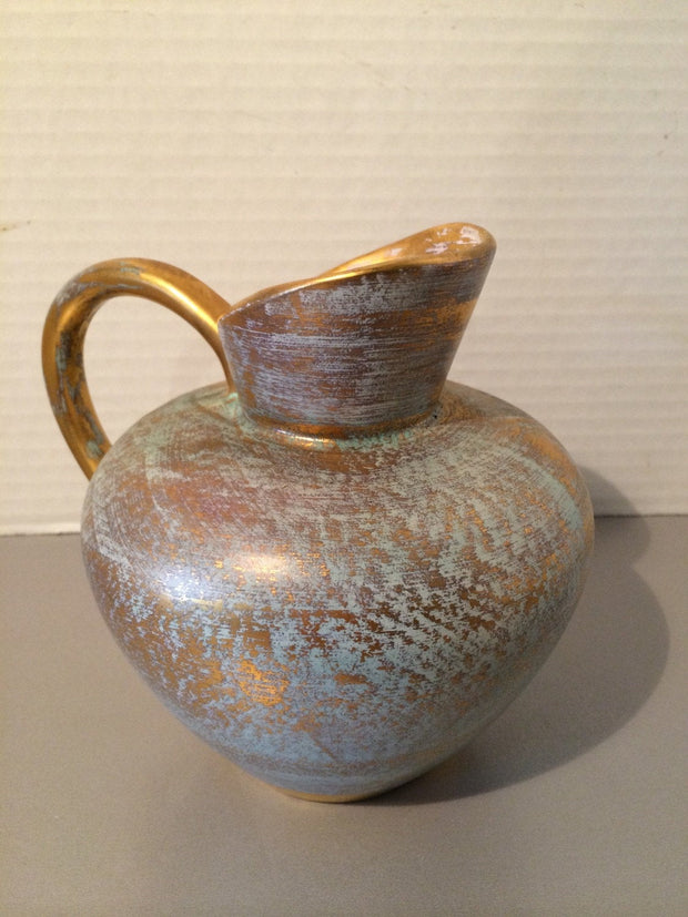 Stangl Antique Gold/Blue Jug w/Handle Collectable Pottery Mid Century Art Decor