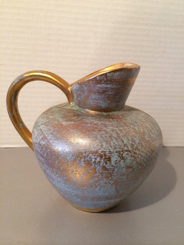 Stangl Antique Gold/Blue Jug w/Handle Collectable Pottery Mid Century Art Decor