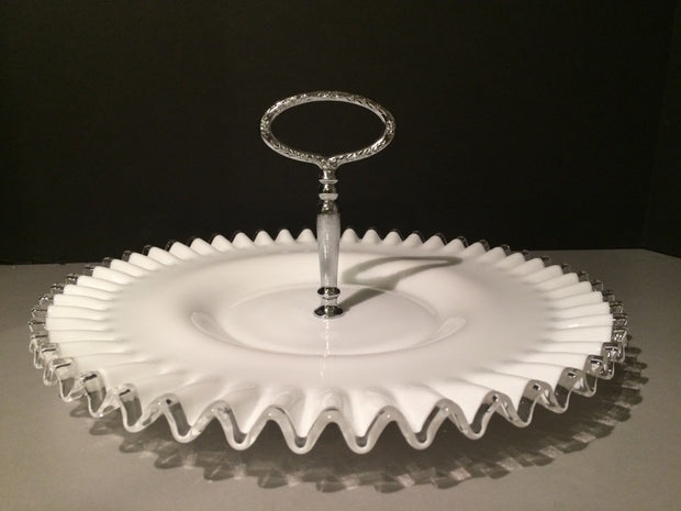 Fenton Vintage Silvercrest LARGE Plate w/Handle 1950s Cookies Cupcakes Cottage Chic