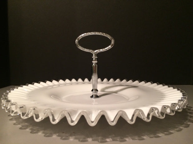 Fenton Vintage Silvercrest LARGE Plate w/Handle 1950s Cookies Cupcakes Cottage Chic