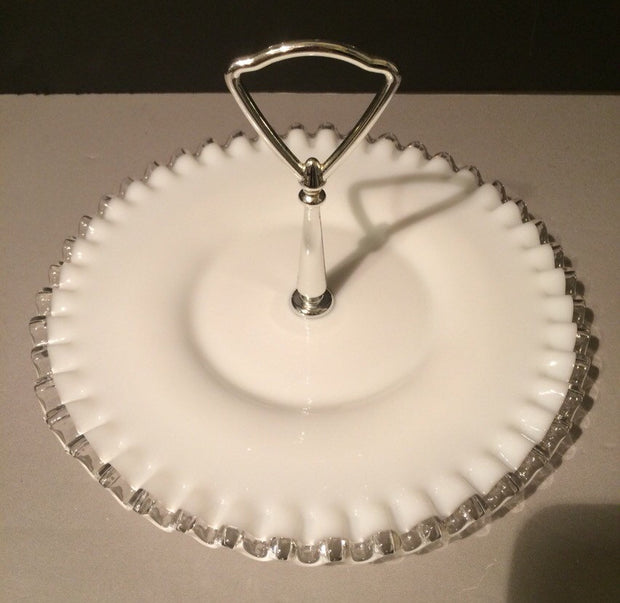 Fenton Small Vintage Silvercrest  Plate with Handle Cookies Cupcakes Cottage Chic 1950s Edition