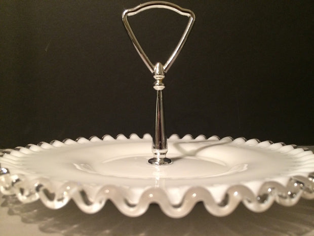 Fenton Small Vintage Silvercrest  Plate with Handle Cookies Cupcakes Cottage Chic 1950s Edition