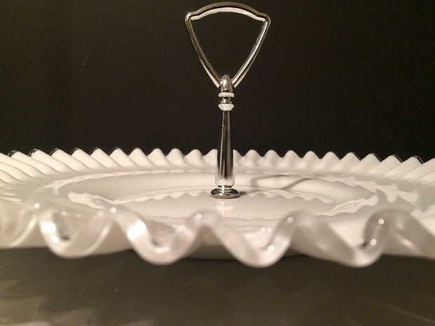 Fenton Vintage Silvercrest Large Plate   with Handle Cookies Cupcakes Cottage Chic Ruffled edge FN211