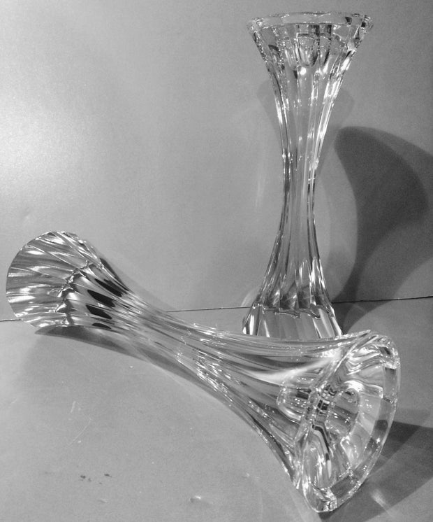 Elegant Heavy Thick Glass Crystal Twisted Tall candleholders centerpiece Mantle Home Decor