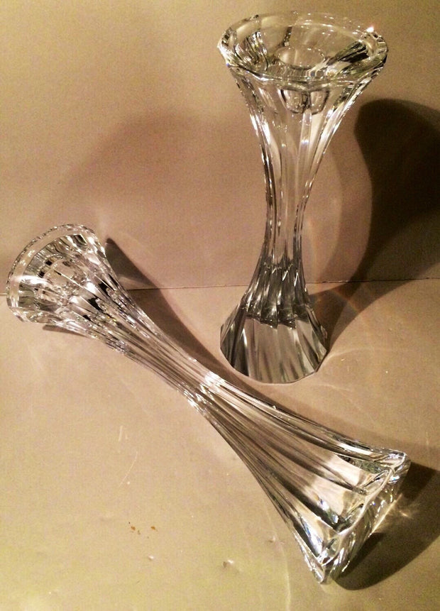 Elegant Heavy Thick Glass Crystal Twisted Tall candleholders centerpiece Mantle Home Decor