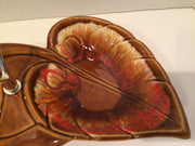 Retro Genuine 1960s California Originals by Maurise Dip/Nuts  Bowls Lava Fire Pottery In Leaf Design with Center Handle