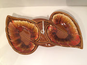 Retro Genuine 1960s California Originals by Maurise Dip/Nuts  Bowls Lava Fire Pottery In Leaf Design with Center Handle