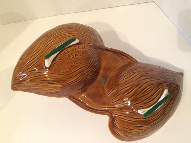 Retro Genuine 1960s California Originals by Maurise Dip/Nuts  Bowls Lava Fire Pottery In Leaf Design with Center Handle