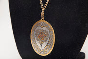 Demascene Vintage Pendant Reed & Barton Silver/Gold Tone Inlaid Tapestry Bouquet Heart Design