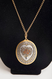 Demascene Vintage Pendant Reed & Barton Silver/Gold Tone Inlaid Tapestry Bouquet Heart Design