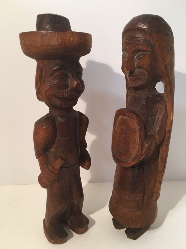 Wooden Tribal Art Man & Woman Vintage Primitive Style