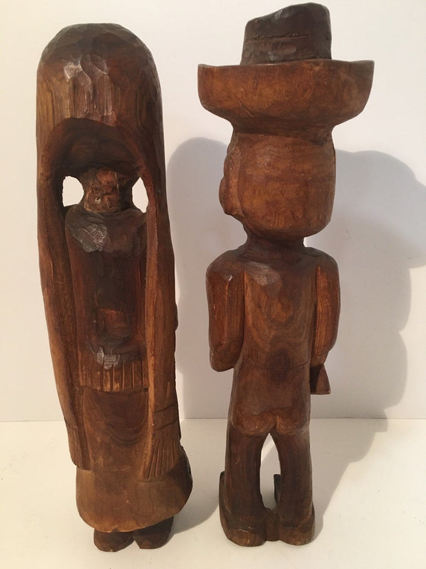 Wooden Tribal Art Man & Woman Vintage Primitive Style