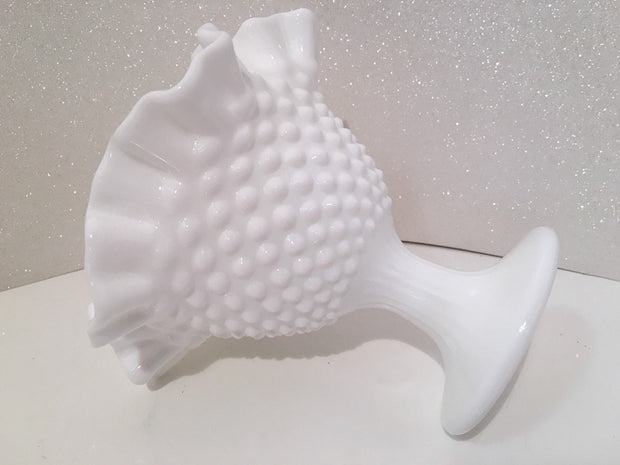 Fenton Vintage Hobnail Ruffled Tall Ribbed Pedestal Bowl Cottage Chic