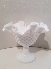 Fenton Vintage Hobnail Ruffled Tall Ribbed Pedestal Bowl Cottage Chic