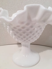 Fenton Vintage Hobnail Ruffled Tall Ribbed Pedestal Bowl Cottage Chic
