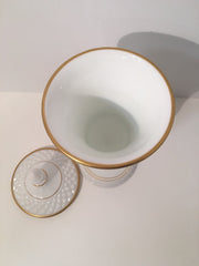 VINTAGE WESTMORELAND MILK Glass White Lidded Tall Compote HandPainted Flowers & Bows