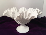 Fenton Vintage Hobnail Ruffled Ribbed Pedestal Large Wide Open Bowl Cottage Chic