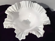 Fenton Vintage Hobnail Ruffled Ribbed Pedestal Large Wide Open Bowl Cottage Chic