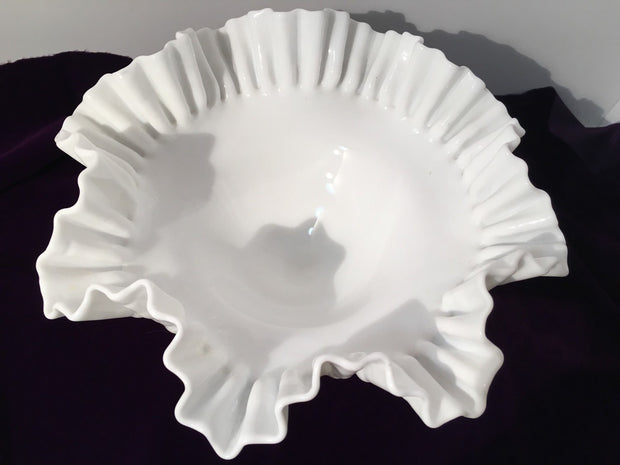 Fenton Vintage Hobnail Ruffled Ribbed Pedestal Large Wide Open Bowl Cottage Chic
