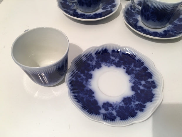 Espresso Cup & Saucer 6pc Set Flow Blue Upsala Ekeby Sweden Vinnanka Percy by Gefle 1940s Vintage