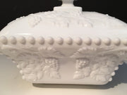 Westmoreland Large Beaded Covered Box Grapes Leaves Pattern Milk Glass  1950s