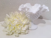 Fenton Vintage Hobnail Ruffled Tall Ribbed Pedestal Bowl Cottage Chic